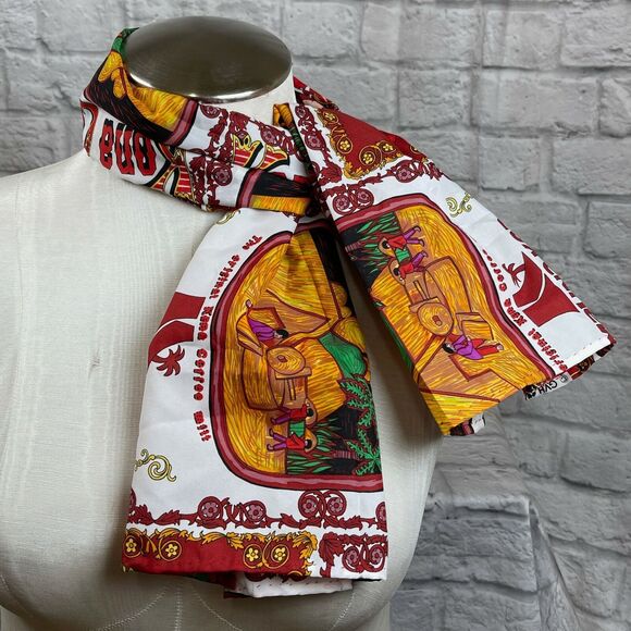 Vintage Kona Coffee Mill From Mauna Kea Hawaii Hibiscus Flower Neck Scarf 43x17 - Picture 1 of 9